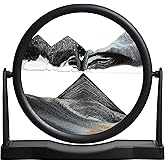 KPNUWN Moving Sand Art, Round Glass Quicksand Painting, Sand Art Liquid Motion Picture, 3D Hourglass Deep Sea Sandscape for Desktop Home Office Decor (8 Inch Gray)