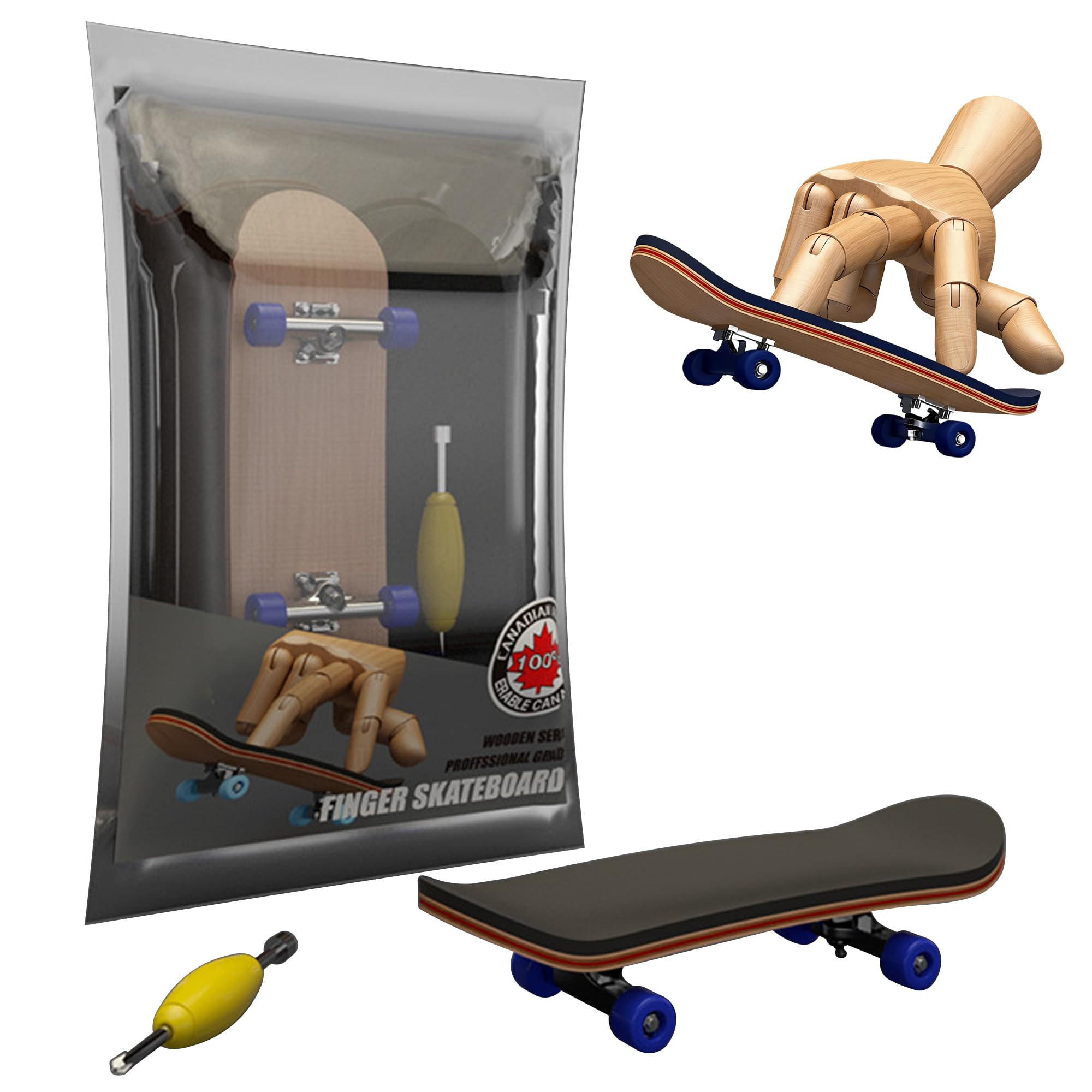 Professional 5-Layer Maple Fingerboard, 99mm Wide Deck, Durable Alloy Parts, Complete Finger Skateboard Ramps Set with Mini Screwdriver for Finger Skateboarding (Dark blue)