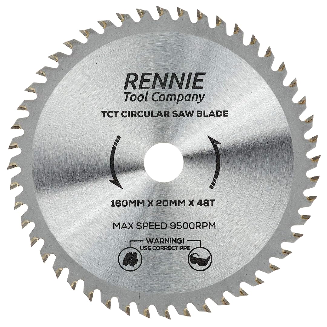 Rennie Tools - 160mm x 20mm Bore x 48T TCT Circular Wood Saw Blade. Fits Bosch Festool TS55 Makita Ryobi Dewalt Circular Saws etc, 160mm Circular Saw Blade Also Fits 165mm Circular Saws