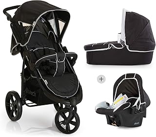 Hauck Viper SLX Trio Set Dreirad Kinderwagen Set bis 25kg ab Geburt mit Babyliegeschale + Babywanne mit Matratze, Liegebuggy, höhenverstellbarer Griff, klein faltbar, leicht, schwarz/grau