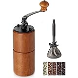 Akirakoki Manual Coffee Bean Grinder Wooden Mill with Cast Iron Burr, Large Capacity Hand Crank, Portable Travel Camping Adju