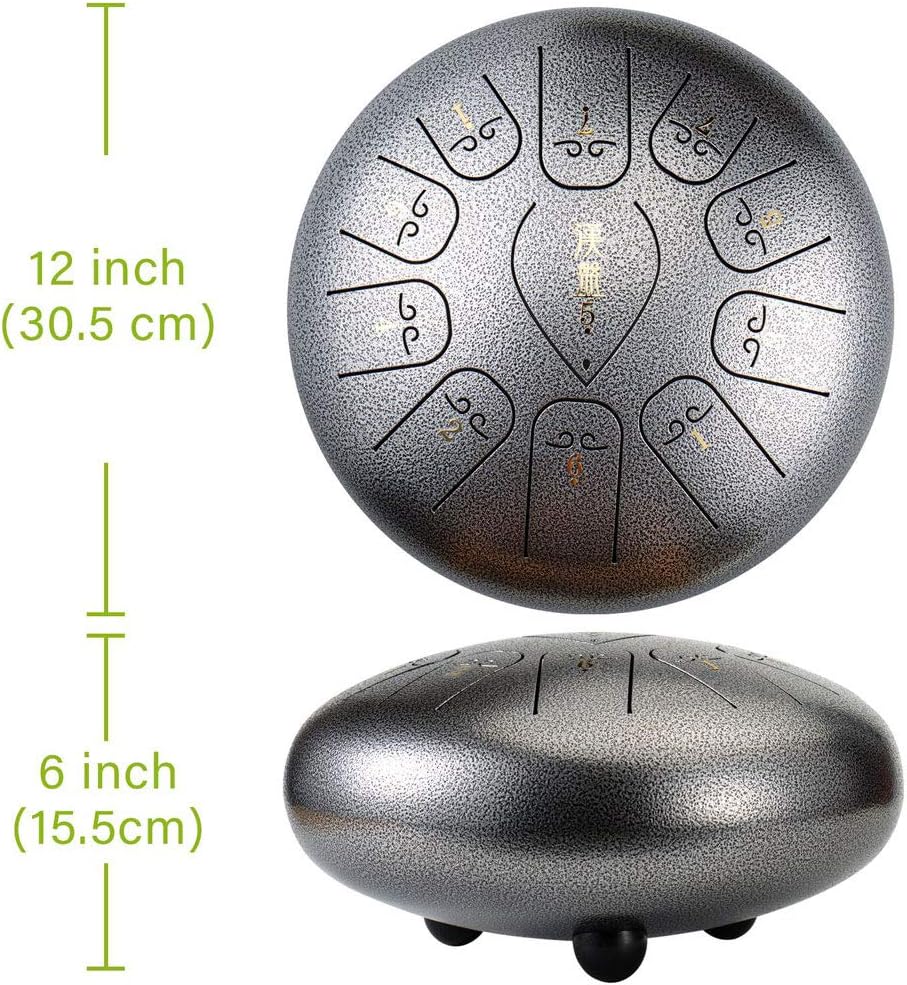 Gxxasd Steel Tongue Drum 11 Notes 12 Pouces Tambour De Langue En Acierinstrument A Percussion En Acier Inoxydable Avec Des Maillets A Tambour Vert Steel Drums Com Instruments De Musique Et Sono