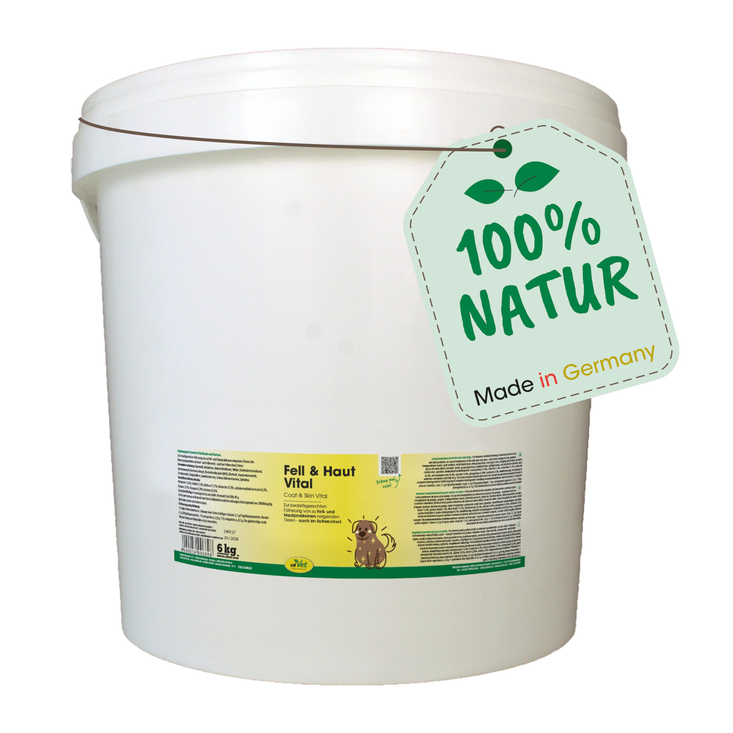 cdVet Naturprodukte Fell & Haut Vital Hund & Katze 6 kg - Dog, cat - Complementary feed - coat + skin problems - coat change - organism support - hair rupture - dandruff - hair loss -