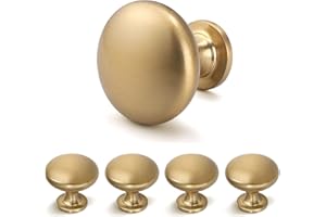 HOM-outdeer Brass Cabinet Knobs and Pulls Solid,Aged Gold Round Knob,Champagne Bronze Cabinet Knobs,1-1/5 Diameter (5, Aged Brass)