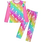 Girls Clothing Set Ruffle Long Sleeve Top and Pants, 2 piece Fall Winter Print outfits for 3-8 Years old Toddler Kids