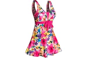 Ecupper Womens One Piece Swimdress Shaping Body Swimsuit Floral Plus Size Bathing Suit
