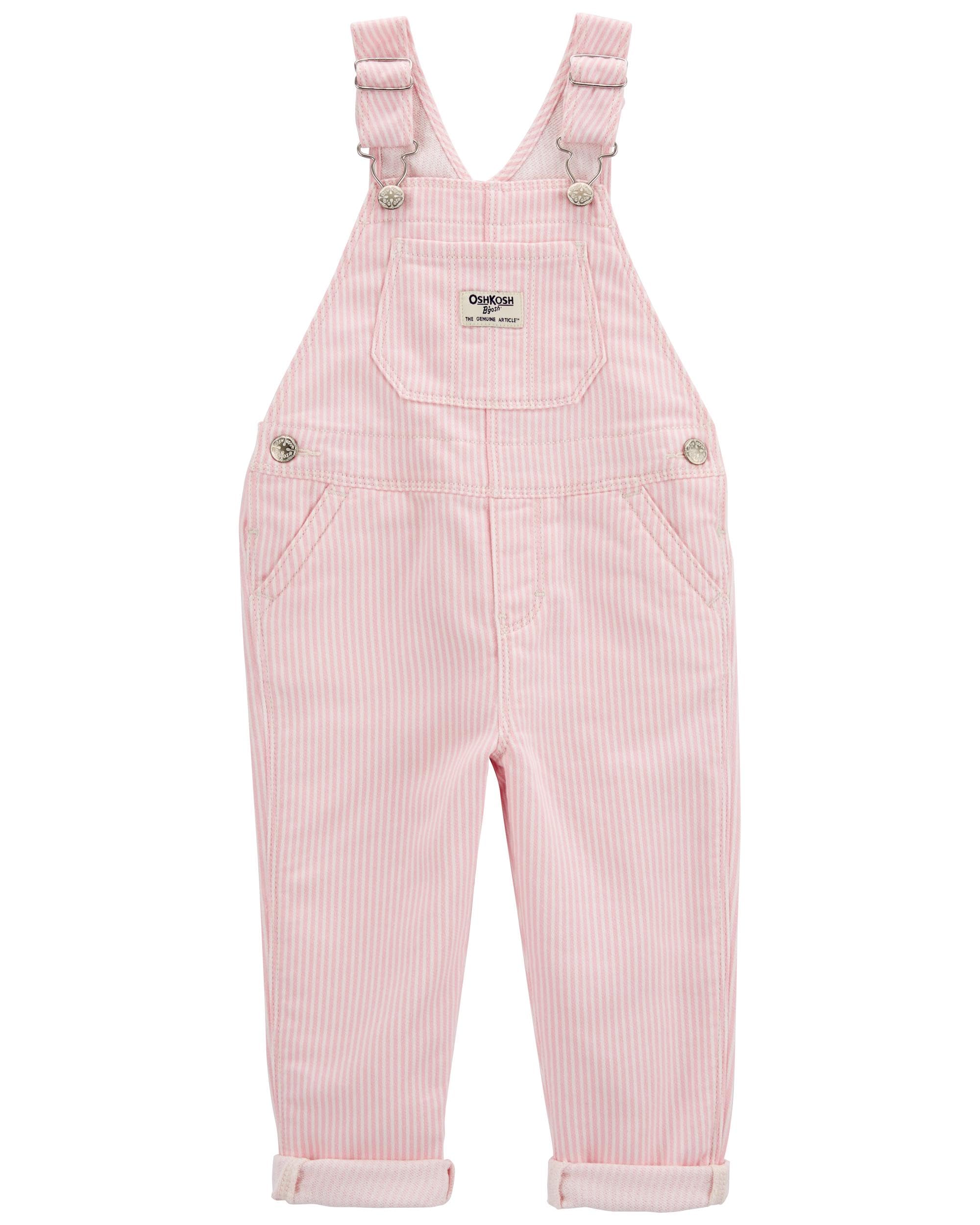 Oshkosh B'Gosh Girls World's Best Overalls, Pink Hickory Stripe, 3M Image