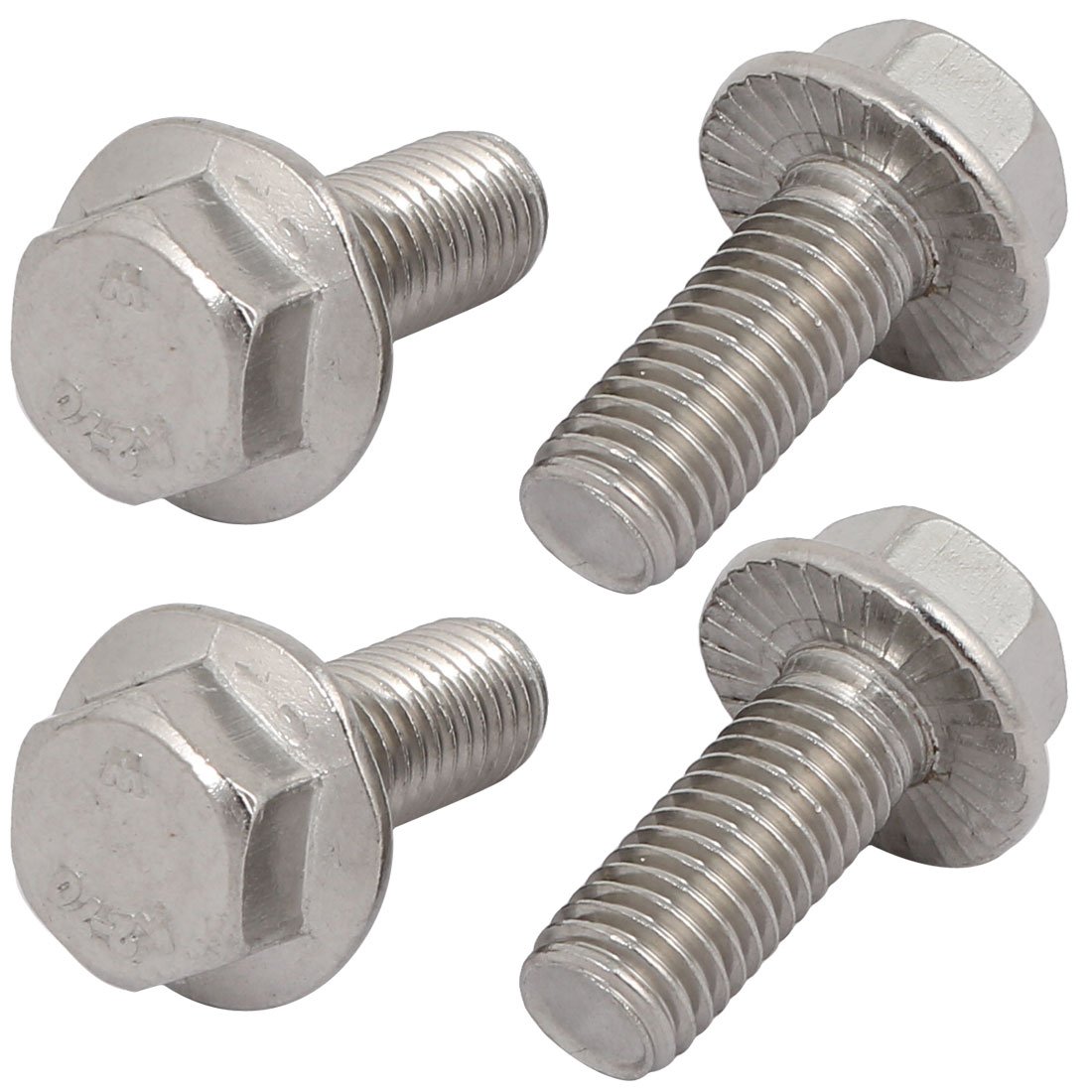 Sourcingmap 4Pcs M10 x 25mm Thread 304 Stainless Steel Hex Serrated Head Flange Screw Bolt