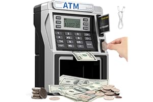 FUWIDVIA ATM Piggy Bank for Kids Rechargeable, Power-Off Memory for Real Money Safe with Debit Card, Coin Recognition,Bill Feeder,Balance Calculator, Kids ATM Machine for Boys Girls