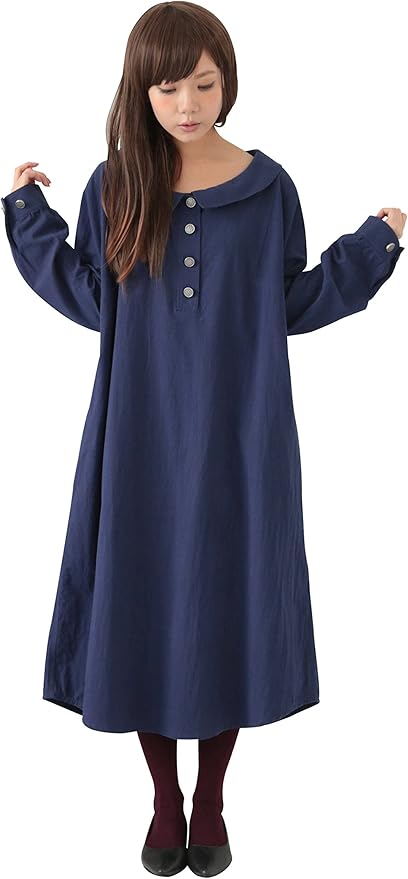 ソマリ Somari 主役シンプルシャツワンピース レディース ドルマン フリーサイズ ネイビー 70 ワンピース チュニック 通販 Amazon