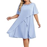 Hanna Nikole Plus Size Dress for Curvy Women 2026 Wedding Guest Dress Sequined Crew Neck Cocktail Dress with High Low Hem