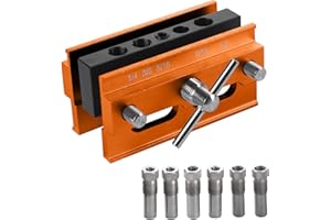 WEDIGOUT Self Centering Doweling Jig Kit with 6 Drill Guide Bushings - Adjustable Width Drilling Dowel Jig Kit for Straight Holes, Biscuit Joiner Set Woodworking Power Tool Accessory (Gold)