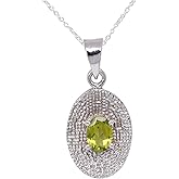 Gemkora Natural Peridot Gemstone Brilliant Oval Dainty Pendant Necklace, Zodiac, August Birthstone, Healing Crystals Women Jewelry in 925 Sterling Silver Chain 18 inch