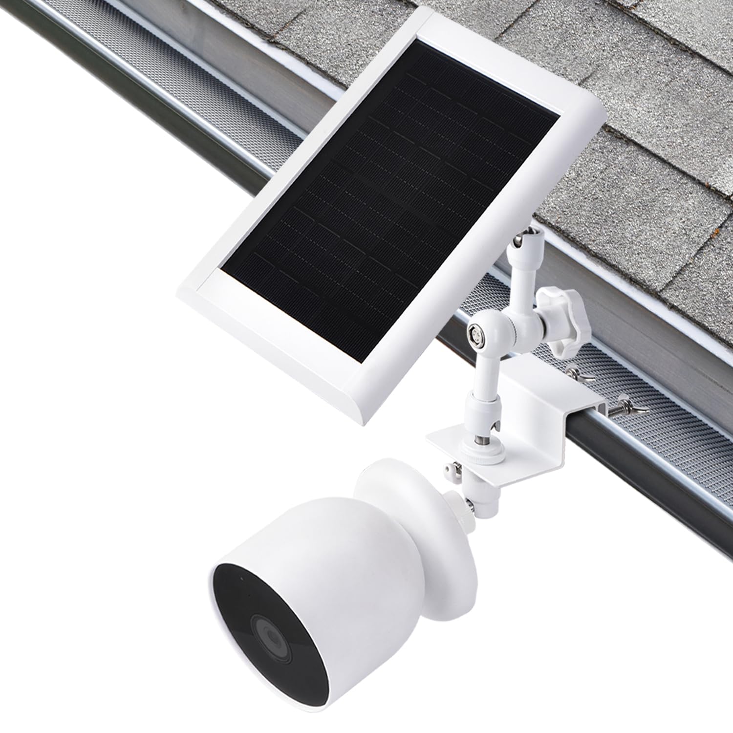wochel 2-in-1 Gutter Mount for Google Nest Cam Outdoor (Battery) Camera and Solar Panel, 360° Adjustable Mounting Bracket for Solar Panel, Perfect View Angle and Easy to Install