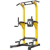 SogesHome Power Tower Pull Up Bar Dip Station for Home Gym 330LB Capacity | Adjustable Height 65.7"-87" Exercise Workout Machine with Comfort Pads &amp; Anti-Slip Grips for Full Body Strength Training