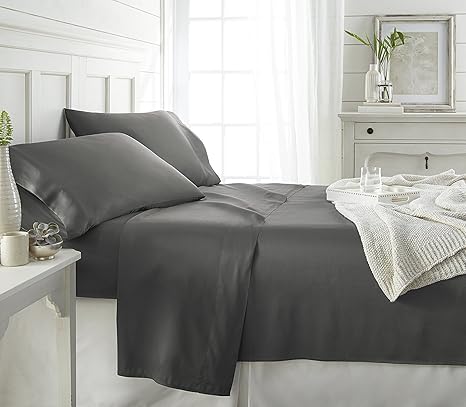 Gray Bamboo Comfort 4 Piece Sheet Set 1800 Series Bedding Premium Full Size Home Garden Sheets