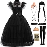 jiobabe Halloween Costumes Women Girls Long Black Dress with Acceeeories Cute Dress Up