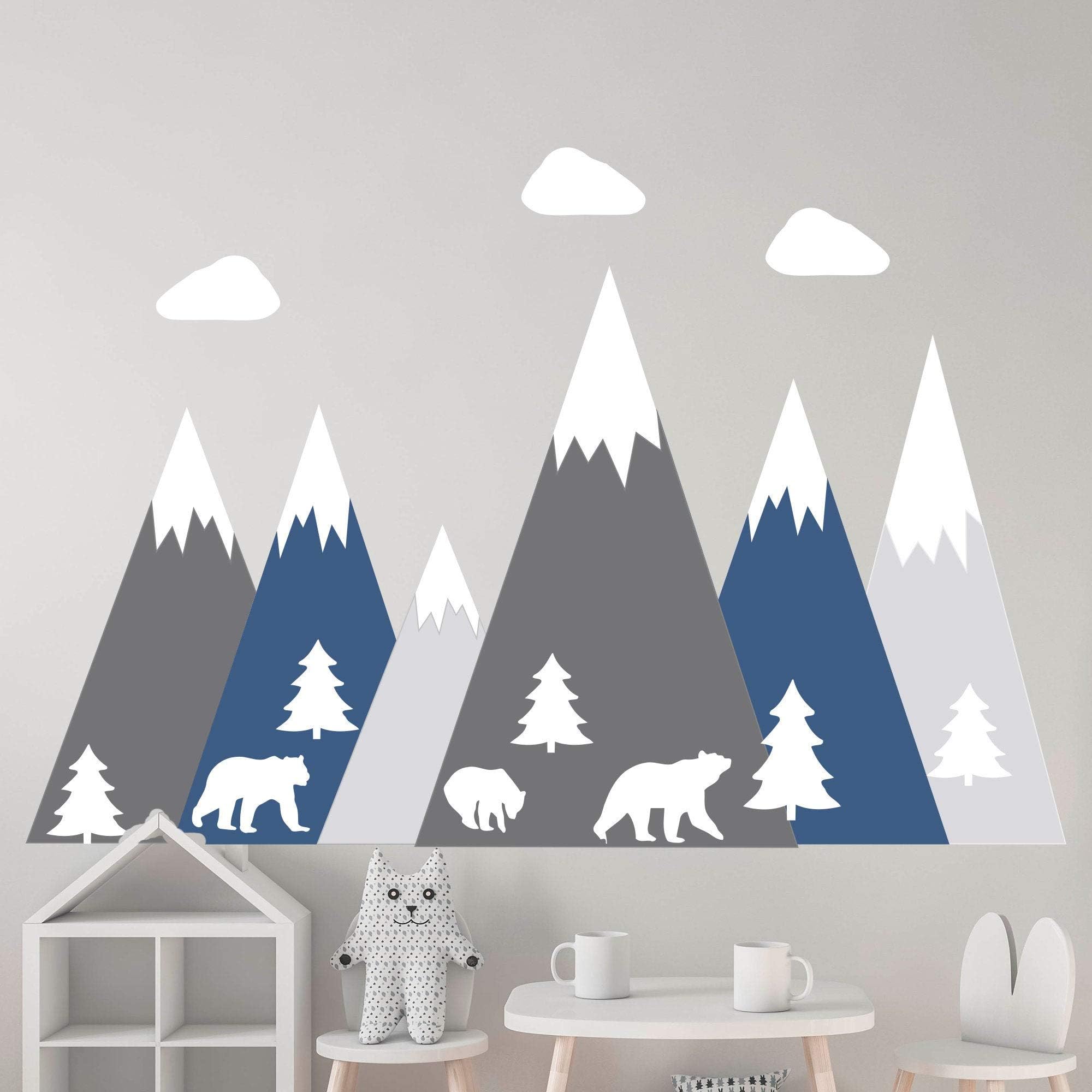 Mountain Wall Decal Bear Vinyl Decor Baby Nursery Decal Forest Decal Mountain Art Moon Decal Boys Bedroom Decor Vinyl Stickers S419