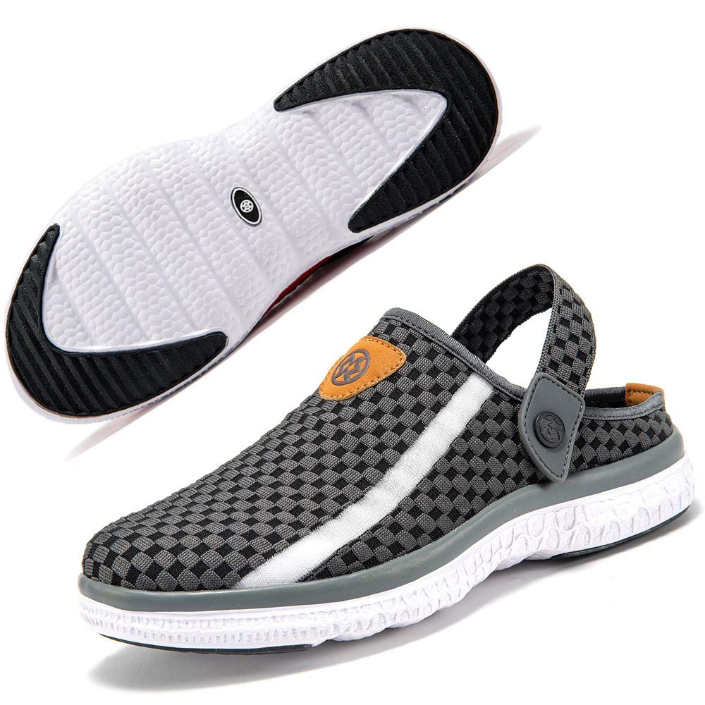 Hausschuhe Herren Clogs Damen Sommer Gartenschuhe Pantoletten Pantoffeln Atmungsaktiv Slip on Sandalen Freizeit Strand Schuhe Dunkelgrau 39