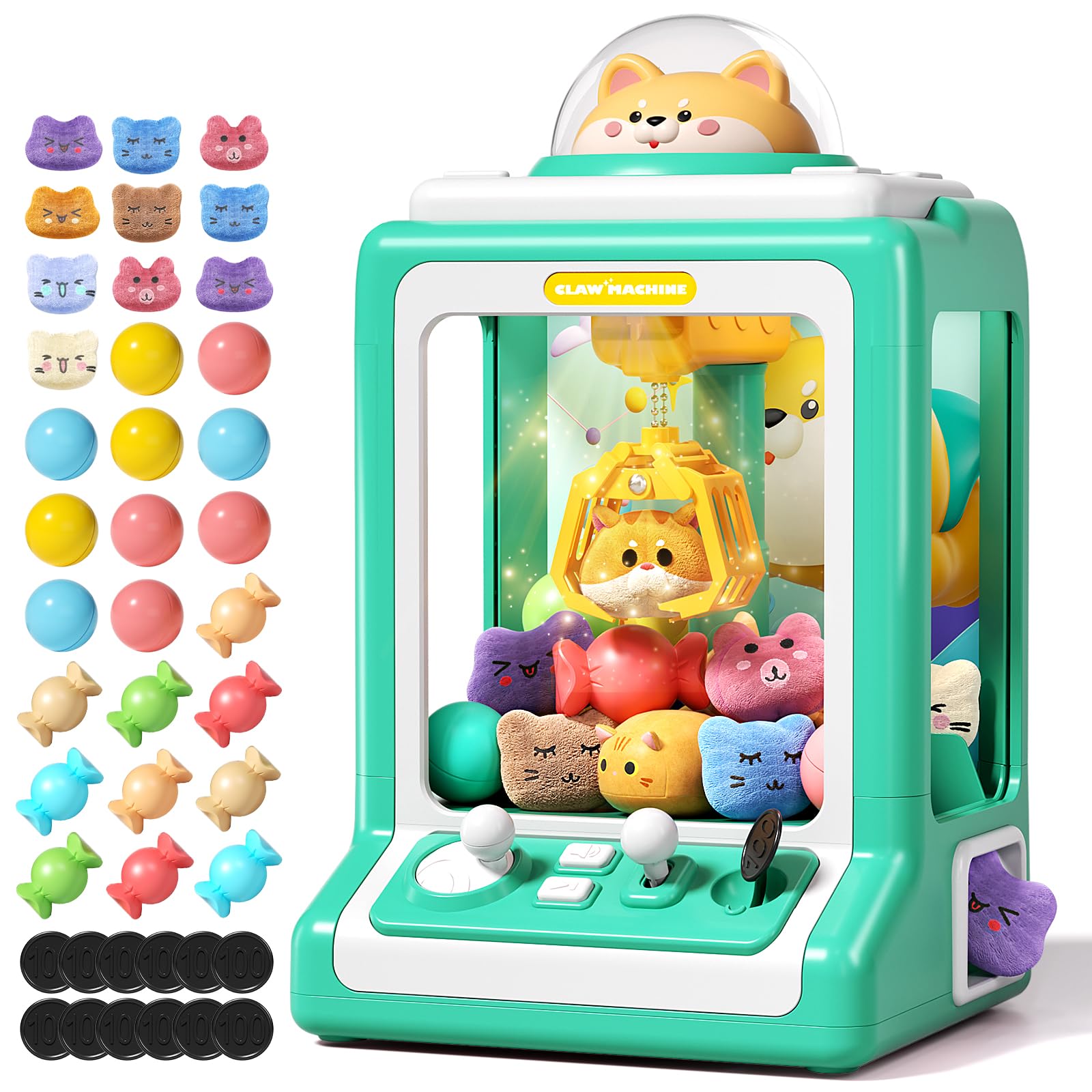 Photo 1 of Claw Machine for Kids, Mini Vending With Game Coins & Music, Prize Dispenser Toys for Girls and Boys, Electronic Claw Game for Party Birthdays, Includes 30 Mini Toys (Doggy Green)