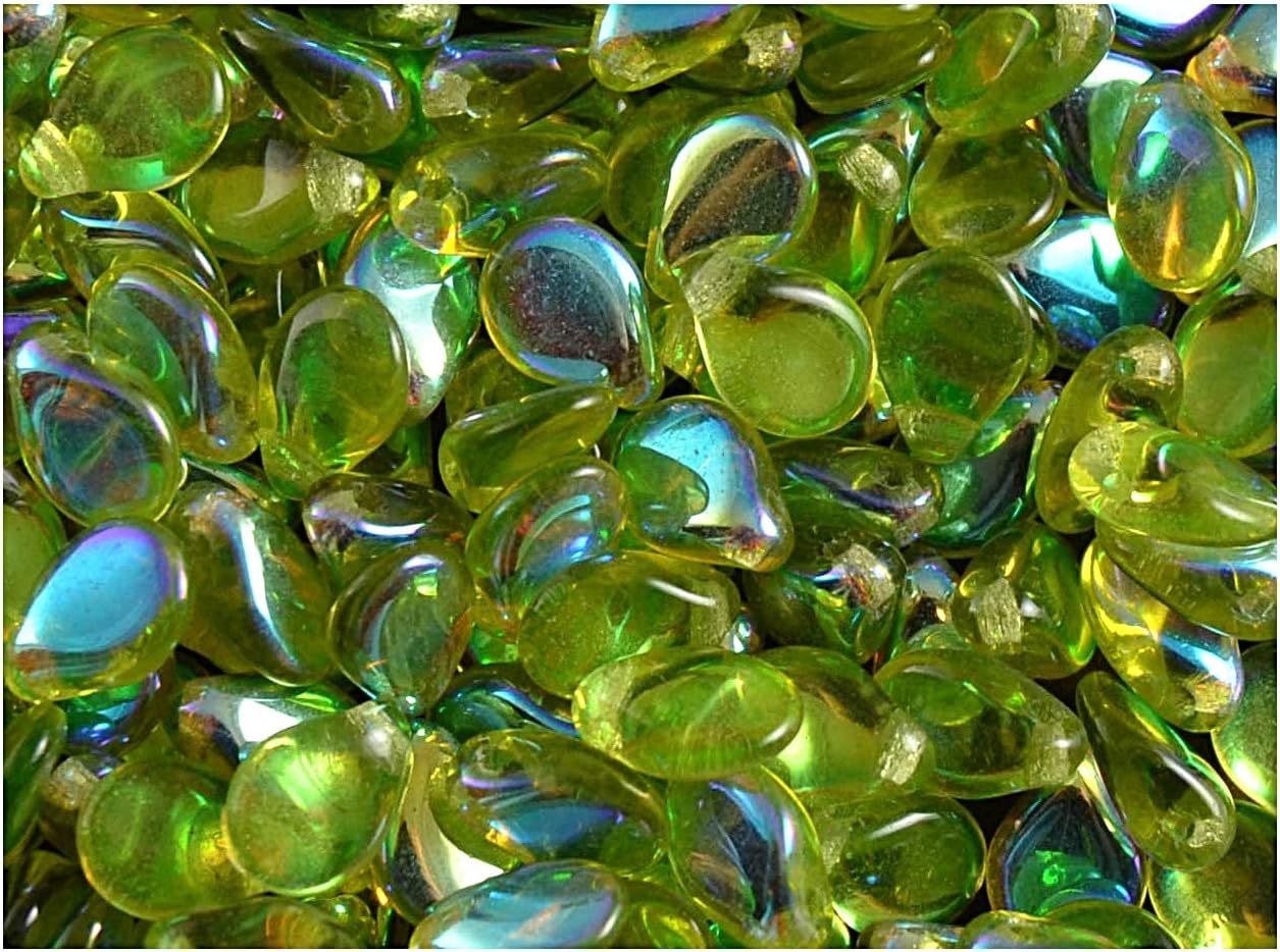 50 Pieces PIP Beads 7x5mm Pressed Czech Glass, Chrysolite