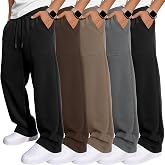 Oakgarden 5 Pack Boys Baggy Sweatpants Straight Leg Pants | Teen Lightweight Drawstring Pull on Pants, Youth Open Bottom Athletic Joggers with Pockets, Tween School Clothes, 6-16 Years