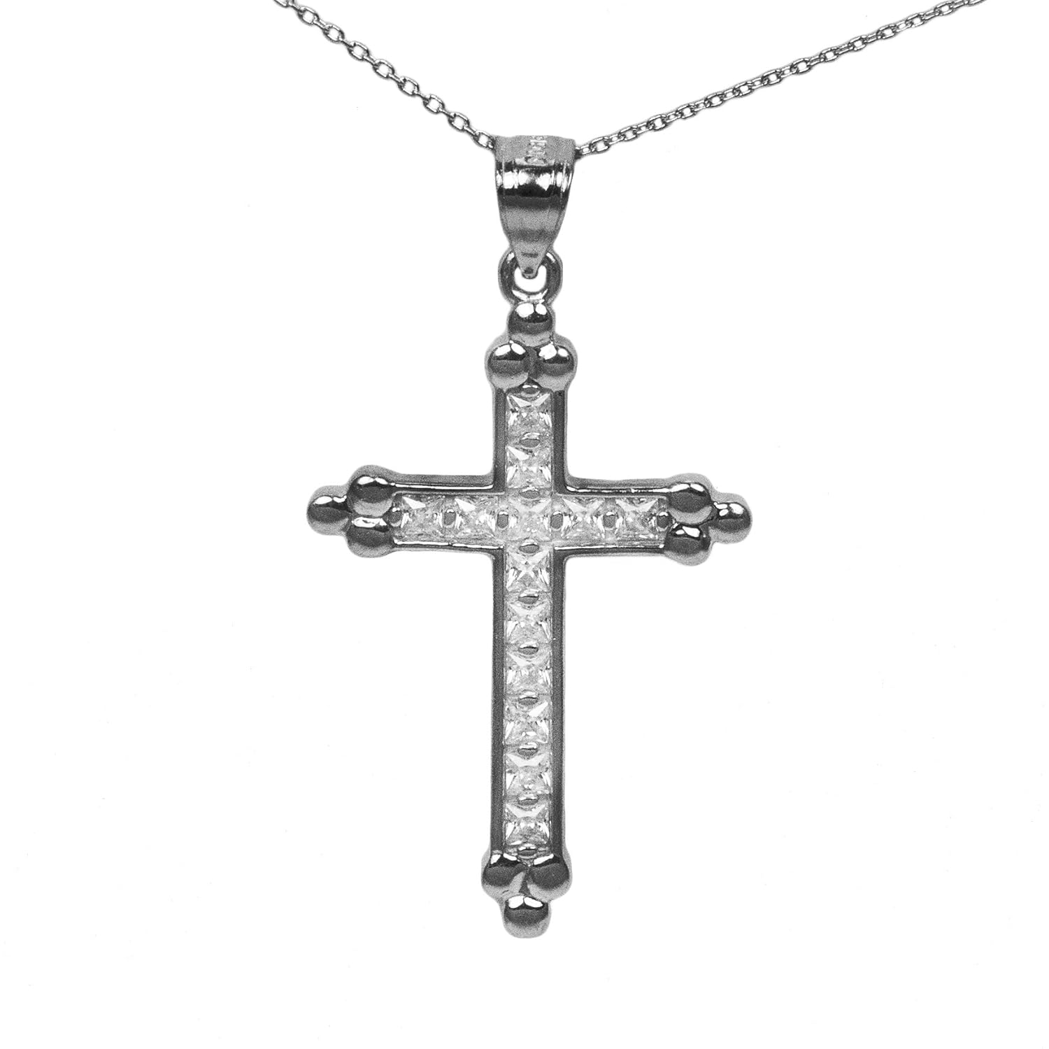 Ice on Fire Jewelry 14k Black Gold Cubic Zirconia Cross Pendant Necklace 20 Mariner Chain
