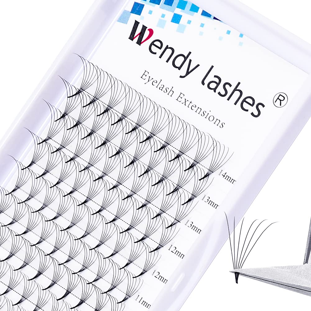 Pre Made Fans Russian Lashes 6D 0.07mm D Curl Mixed Length 8-14mm Premade Volume Eyelash Extensions Middle Tap Pre Fanned Volume Lashes Extension(6d-0.07-d-mix8-14) — image 1