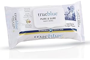 TrueBlue Chamomile & Honeysuckle Pure & Sure Puppy Wipes – Pre-Moistened Puppy Pads for Cleaning Dirty Paws, Coats, Dog Hair – Extra Large – 8”x7” – 100 Count