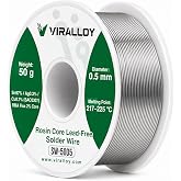 VIRALLOY 0.5mm Lead Free Solder Wire, Rosin Core Solder for Electronics, Sn97/Ag0.3/Cu0.7, 50g Flux Core Solder Wire for PCB, Electrical Soldering and Circuit Board Repair
