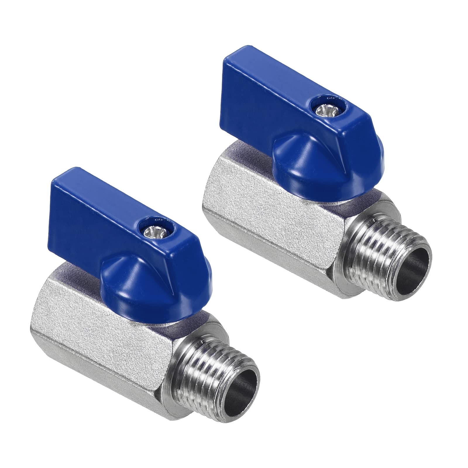 PATIKIL 1/4 NPT Brass Mini Ball Valve, 2 Pack NPT Female to Male Shut-Off Valve for Pipe Coupler Connector, Blue