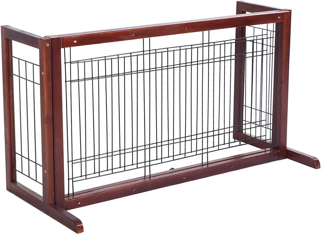 GHP 40"x17.7x21" Free-Standing Fir Wood 8-Section Adjustable Pet Fence w Side Panel