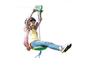 HearthSong 100-Foot Green Galvanized Steel Backyard Zipline Kit, Adjustable/Removable Seat, Rubber Brake for Safety, Non-Slip Handles, Fully Enclosed Carriage, 250 lbs., Ages 8 and Up