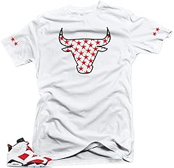 Jordan Retro 6 Carmine Match Tees - Bull Star White