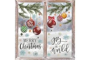 Horaldaily 221 PCS Christmas Window Cling Sticker, Xmas Balls Branches Snow for Home Party Supplies Shop Window Glass Display Decoration