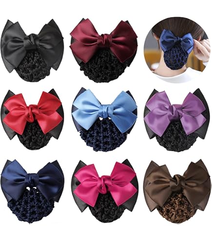 9 Pcs Bow Hair Snood Net Set with Satin Bows and Hairpins TXIN 9-Piece Women Hair Snood Set with Satin Bow and Crochet  main image 3