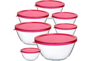 KOMUEE 14 Pieces Glass Mixing Bowls with Lids Set,Glass Salad bowls Nesting Glass Storage Bowl for Kitchen, Baking,Microware,Freeze and Dishwasher Safe
