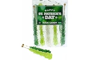 CANDY ENVY St Patrick’s Day Rock Candy Sugar Sticks - 10 Indiv. Wrapped - Light Green, Green, White