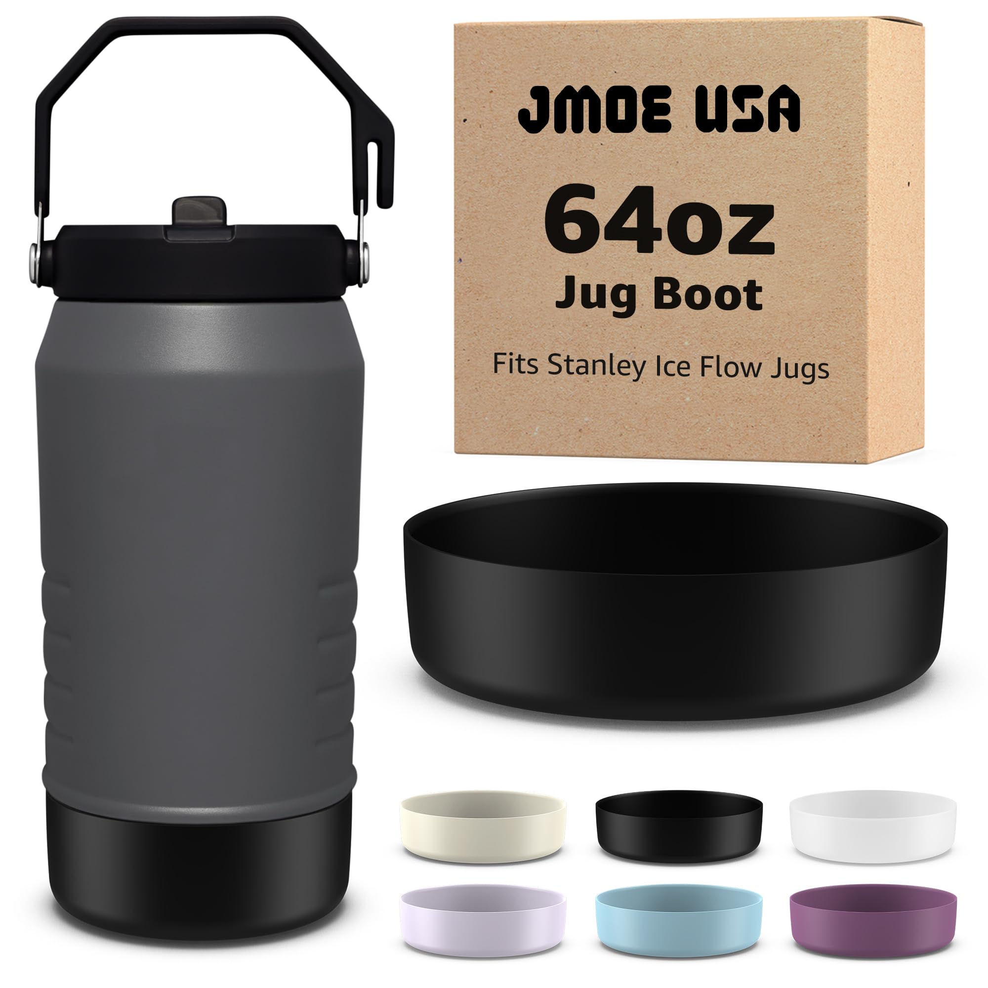 Photo 1 of Jmoe USA Boot For 64oz Stanley IceFlow Jug | Made of Color Matched Silicone | Durable, Non-Slip Protective Sleeve | Prevents Dings and Scratches (Black, 64oz)