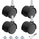 ANDUTEES 2 Inch Furniture Stem Casters Set of 4, Threaded Stem Diameter 5/16" Plastic Caster Wheels, Black Swivel Small Castors with T-Nuts, for Table, Cabinet, Storage Rack
