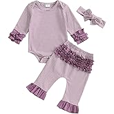 Dobeiokal Newborn Baby Girl Clothes Ruffles Striped Long Sleeve Romper Bodysuit Elastic Pants Set Cute Fall Winter Outfits