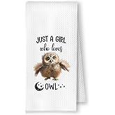 YRDBGHZDF Witchy Moon Owl Kitchen Towels, Gifts for Owls Lovers Dish Tea Towels, Just a Girl Who Loves Owl Decorative Hand Towel for Bathroom Kitchen, 16x24 Inch