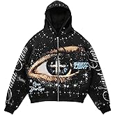 BEAUDRM Men's Hoodie Graphic Y2k Zip Up Drawstring Long Sleeve Hooded Sweatshirts Fall Jackets