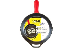 Lodge Seasoned Cast Iron Skillet 12 Inches - Quality Frying Pan for the Stove, Oven, Grill & Campfire - Includes Silicone Hot Handle Holder - Non-Toxic, Nonstick & Long-Lasting