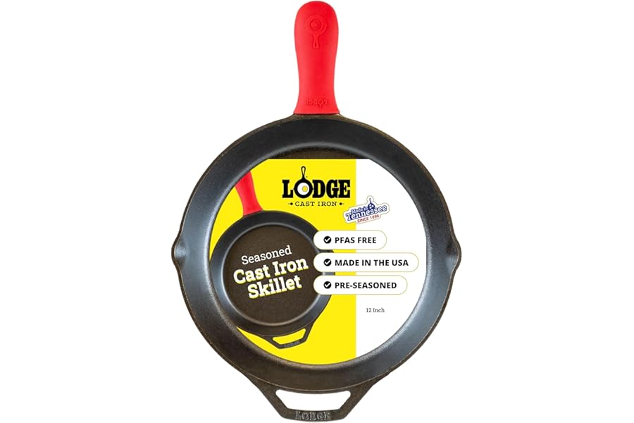 Lodge Seasoned Cast Iron Skillet - Quality Frying Pan for the Stove, Oven, Grill & Campfire - Includes Silicone Hot Handle Ho Book