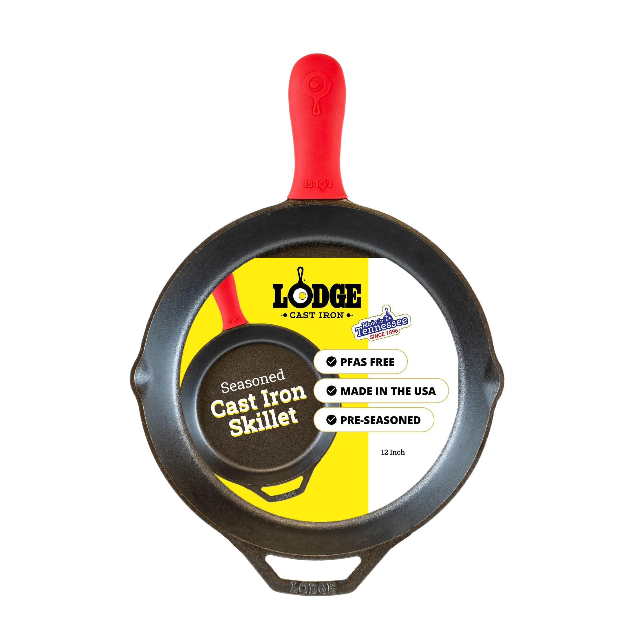 Photo 1 of ***MISSING HANDLE*** Lodge Seasoned Cast Iron Skillet - Quality Frying Pan for the Stove, Oven, Grill & Campfire - Includes Silicone Hot Handle Holder - Non-Toxic, Nonstick & Long-Lasting - 12 Inches