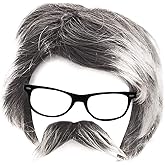 REU GLOBAL Old Men Costume for kids Kit Granny Grandpa Wig Costume Set for Adults Teens and Children