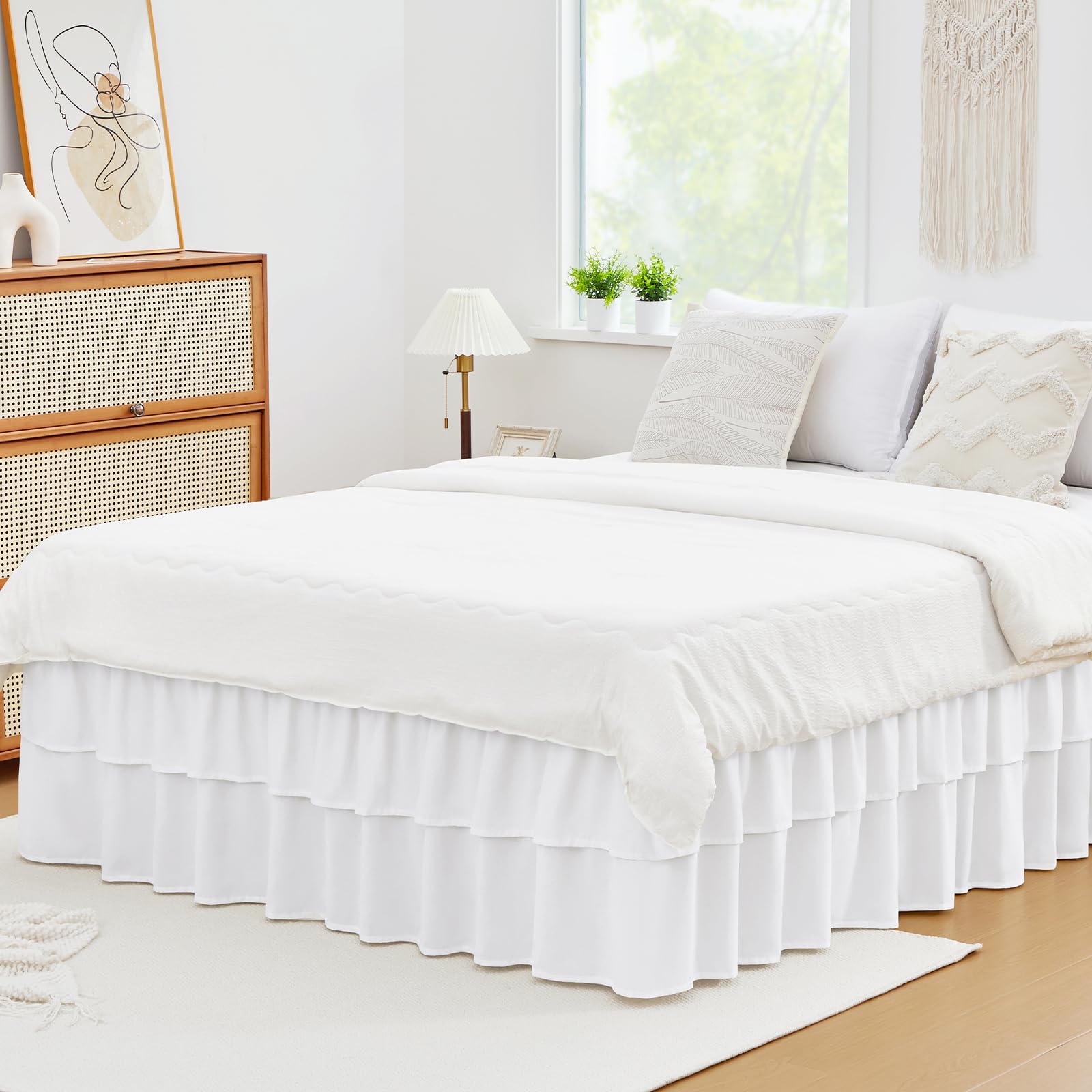 Photo 1 of *MAJOR DAMAGE*
Vocander 2 Layer Bedskirt,White Queen Size Bed Skirt 16 Inch Drop Easy to Put On,Elastic Wrap Around Dust Ruffle for Bed Frame & Mattress,Luxury Bedskirt for Adjustable Bed Microfiber Fabric