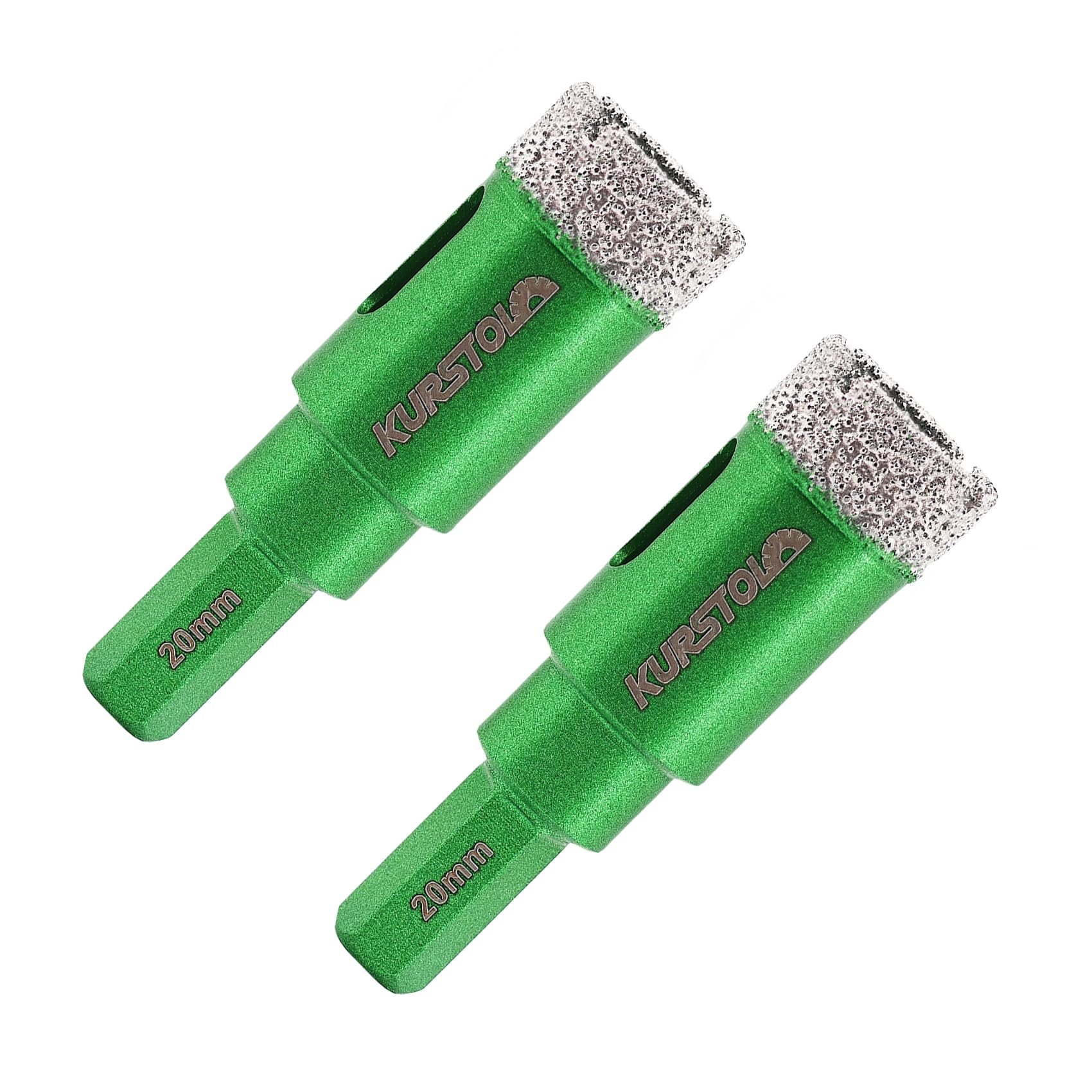 Porcelain Tile Diamond Drill Bits - KURSTOL 2pcs 4/5"/20mm Dry Granite Hole Saw Kit for Ceramic Marble Stone,Diamond Core Drill Bit Kit Hex Shank Fixed on Drills