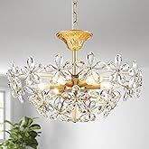 GlowEasely K9 Crystal Flower Chandelier for Dining Room, Living Room, Bedroom, Hallway, Kids Room, Foyer, Gold, Mayflower 6-L